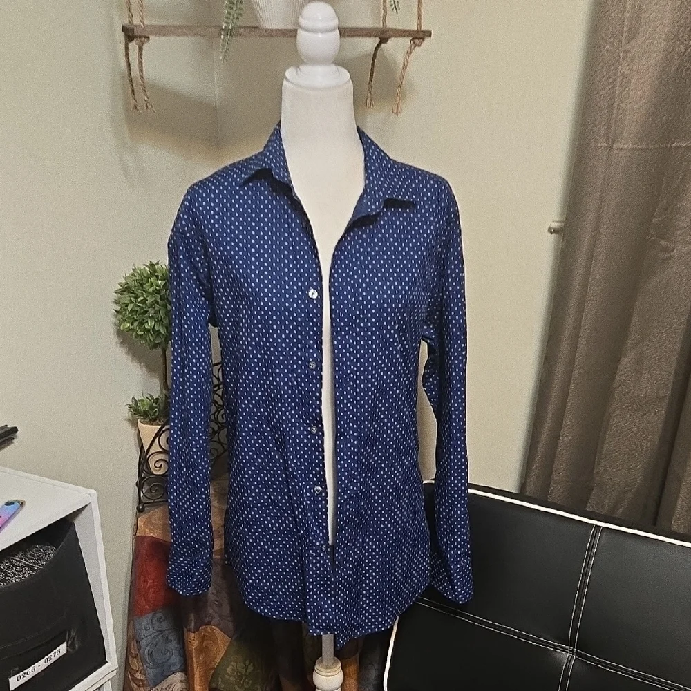 Banana Republic Navy Polka Dot Button Down Shirt